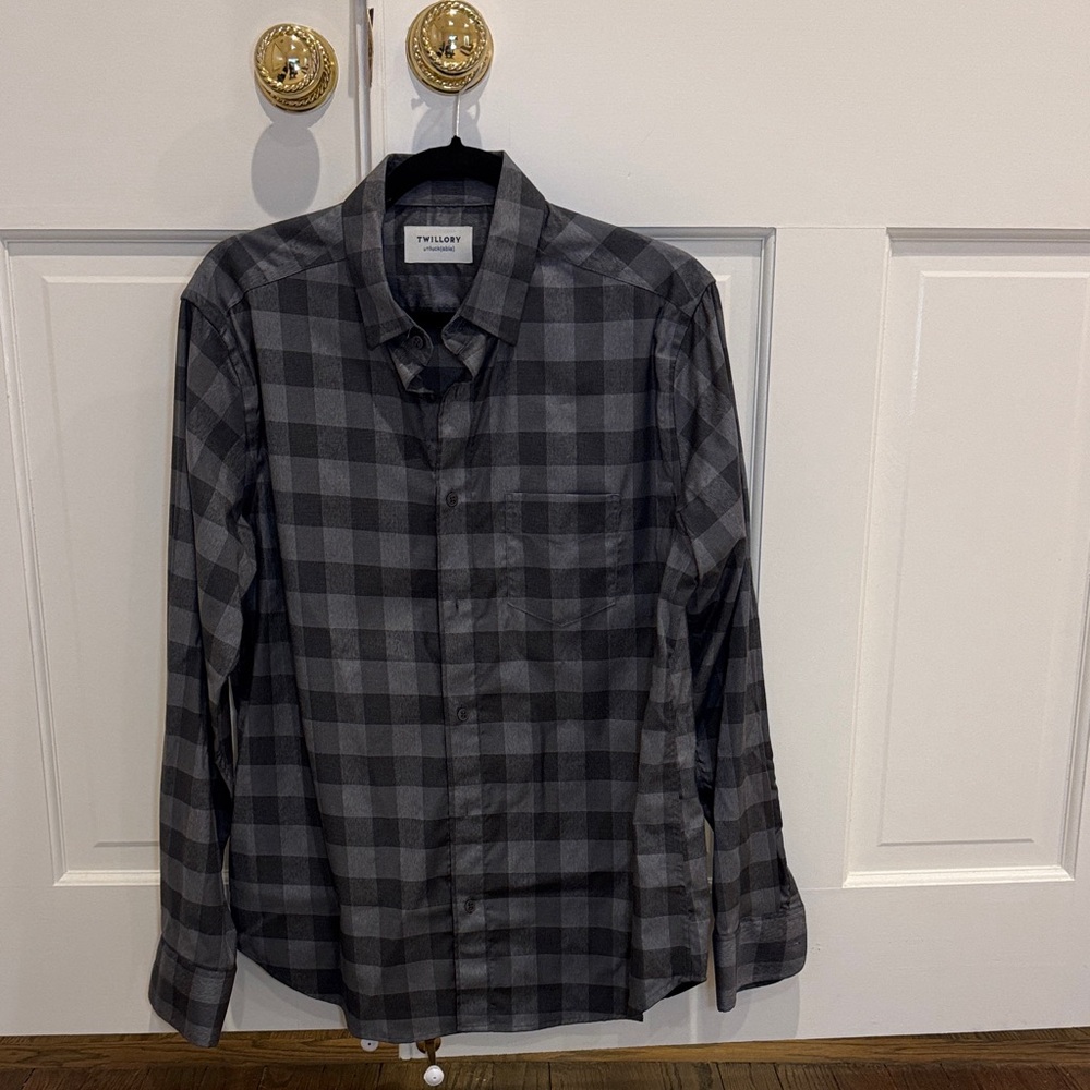 Twillory Men's Black Gray Buffalo Plaid Performance Button Down Shirt Size M